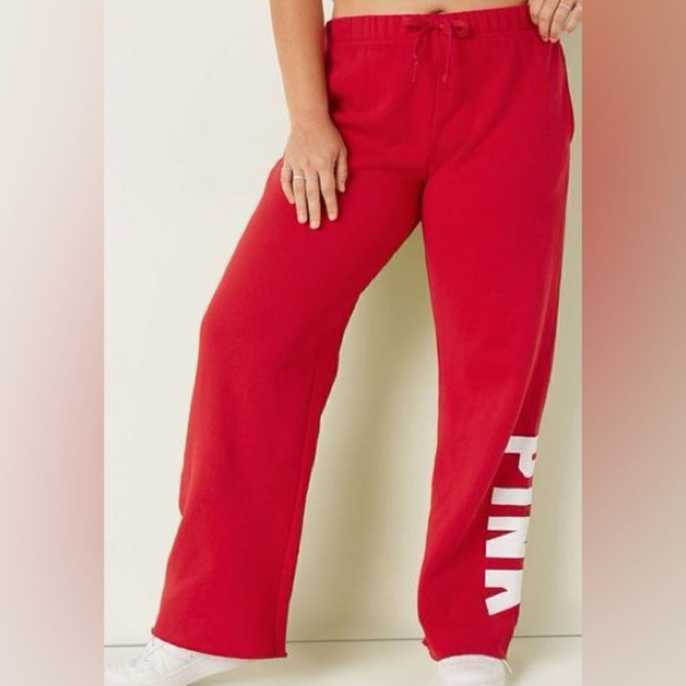 Victoria’s Secret Pink Fleece Everyday Heritage Pants Pink Logo Red Pepper